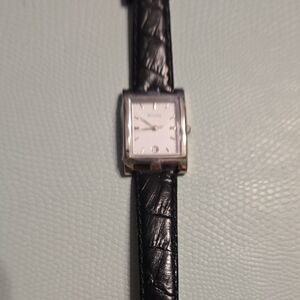 Bulova Silver Case with Black and Tan Leather Strap Watch